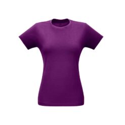 Camiseta feminina de corte cinturado em malha 100% algodão (170 g/m2) com fio 30/1 penteado.