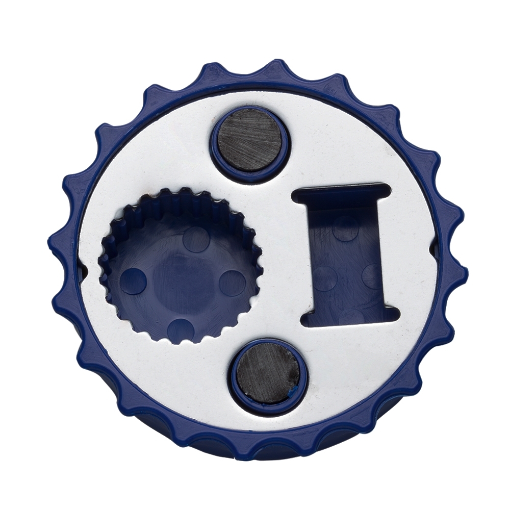 ABRIDOR DE GARRAFA FORMATO TAMPA DE METAL C/ IMÃ DE GELADEIRA  SPX-13324-AZU NA COR AZUL