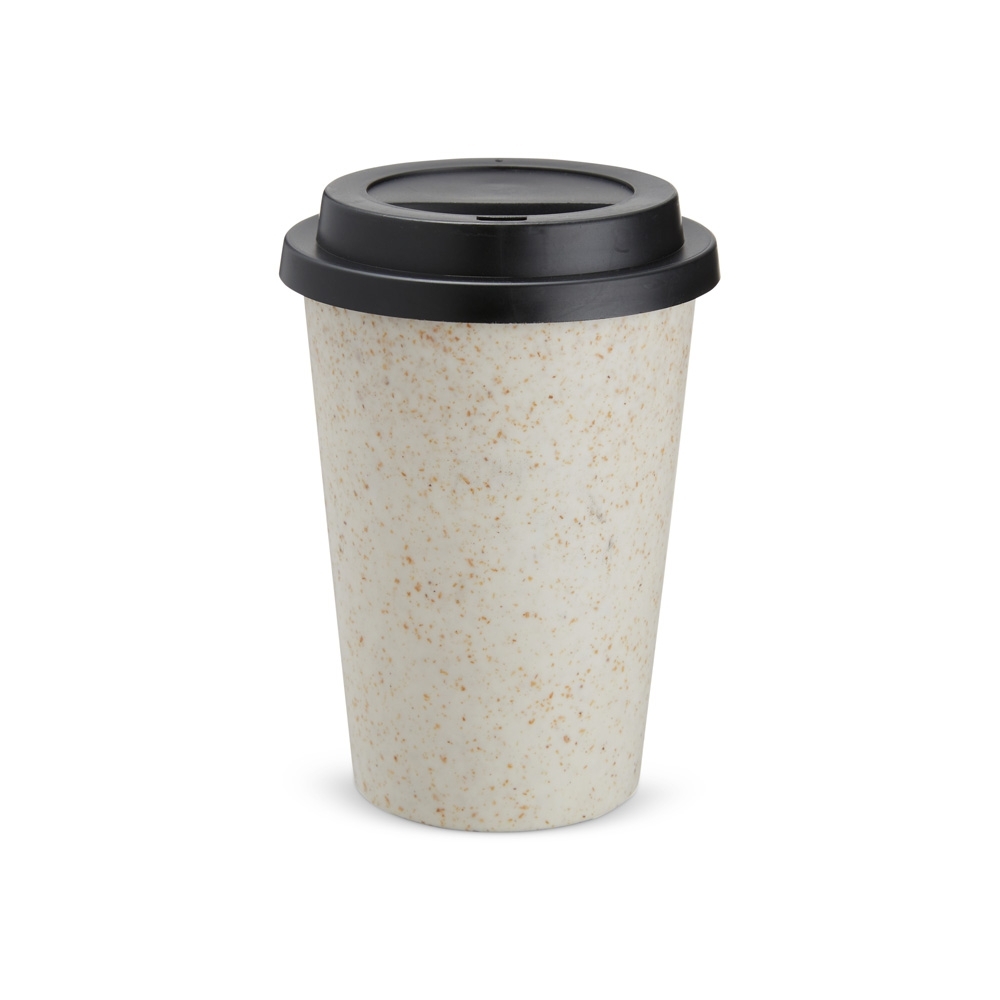 COPO FIBRA DE ARROZ C/ TAMPA 450ML SPX-14916-BEG/PRE NA COR BEGE