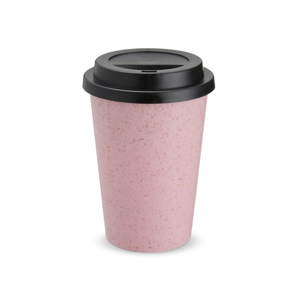 COPO FIBRA DE ARROZ C/ TAMPA 450ML SPX-14916-ROS/PRE NA COR ROSA